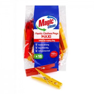 PLASTICCLOTHESPEGSMAGICCLEANMAXI15pcs